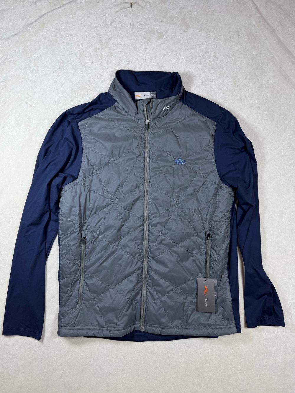 NWT XL KJUS Men's Lightweight Quilted Retention Jacket Navy Sleeves - Gray/Navy